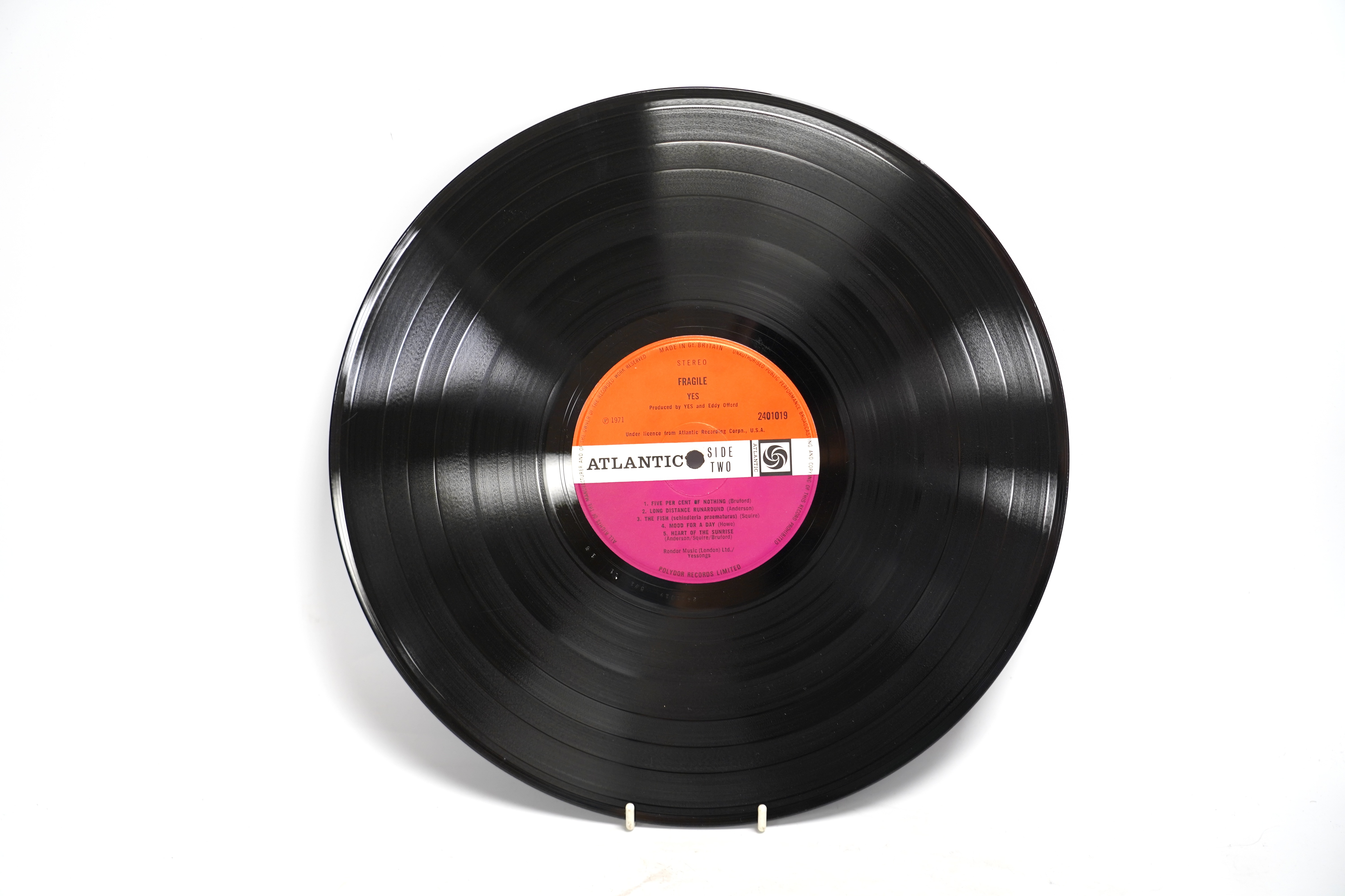 Yes; Fragile LP record album, on Atlantic red and plum 2401019, gratefold cover with inner booklet